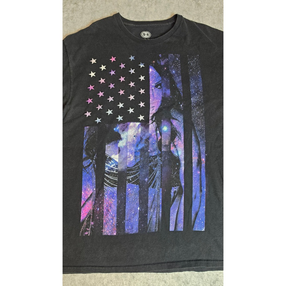 Hybrid Threads Galaxy American Flag Graphic Tee Black Cosmic Gamer Goth Large